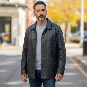 Black Leather Jacket Coat Large